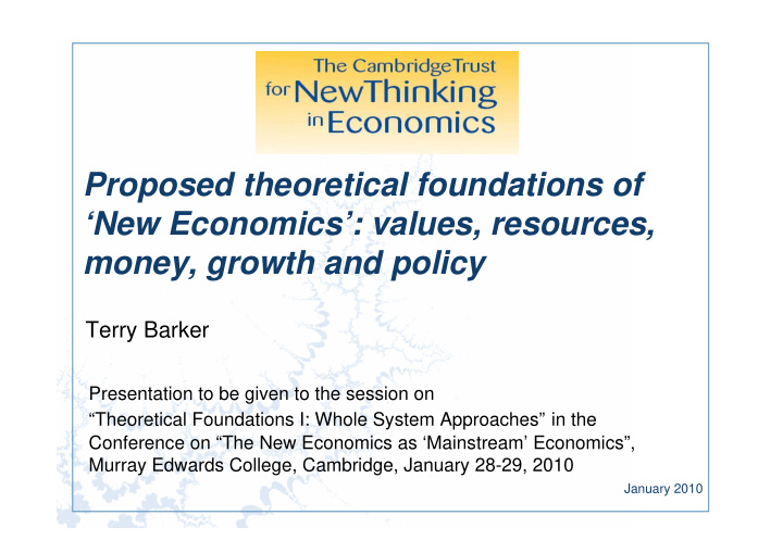 proposed theoretical foundations of new economics values