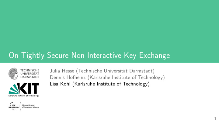 on tightly secure non interactive key exchange