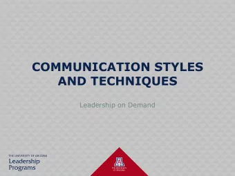 COMMUNICATION STYLES  AND TECHNIQUES  Leadership on Demand  AGENDA  3 Types of Effective