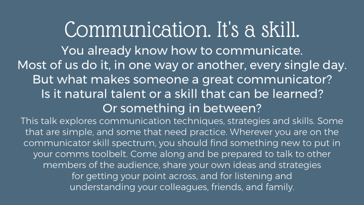 communication it s a skill