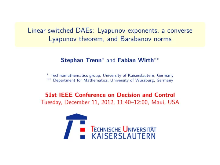 linear switched daes lyapunov exponents a converse