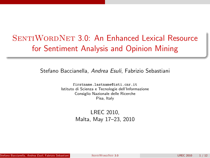 sentiwordnet 3 0 an enhanced lexical resource for