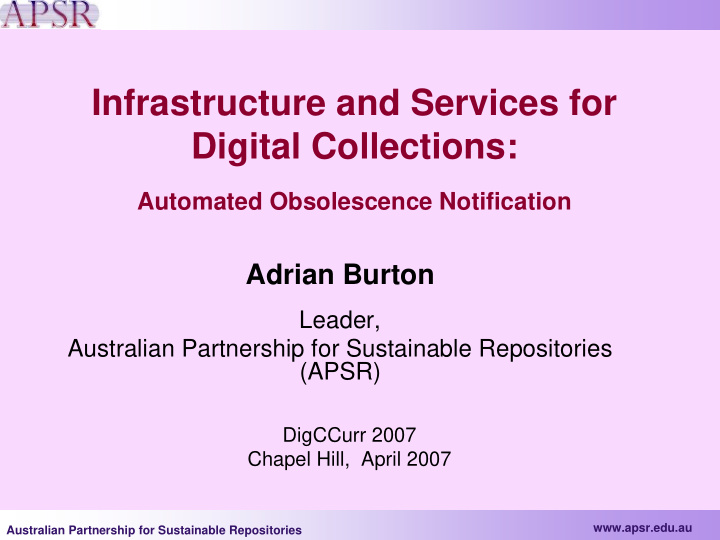 infrastructure and services for digital collections