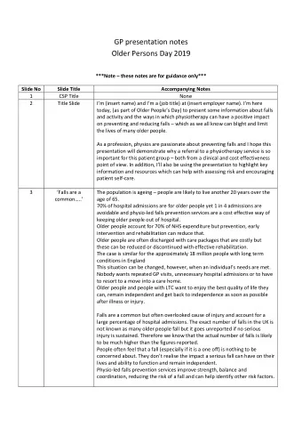 GP presentation notes  Older Persons Day 2019 ***Note  these notes are for guidance only***