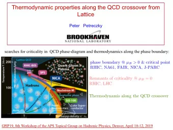 Thermodynamic properties along the QCD crossover from  Lattice  Peter   Petreczky  searches for