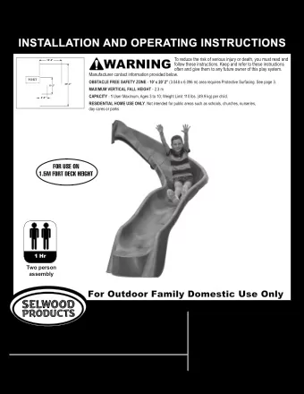 SELWOOD SPIRAL SLIDE  A24576  INSTALLATION AND OPERATING INSTRUCTIONS  WARNING  To reduce the
