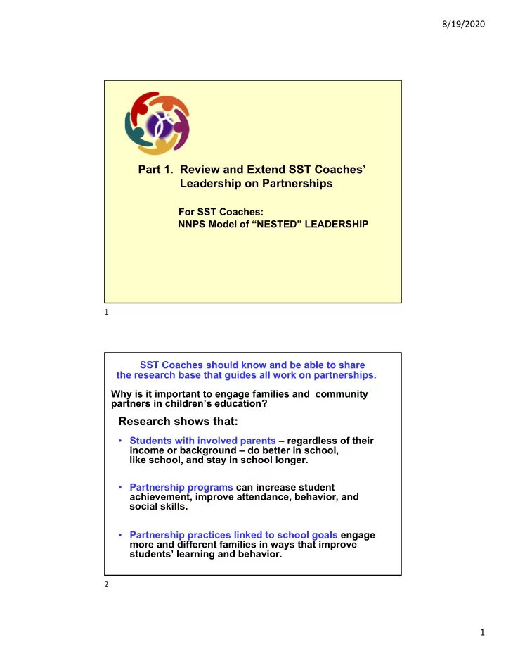 part 1 review and extend sst coaches leadership on