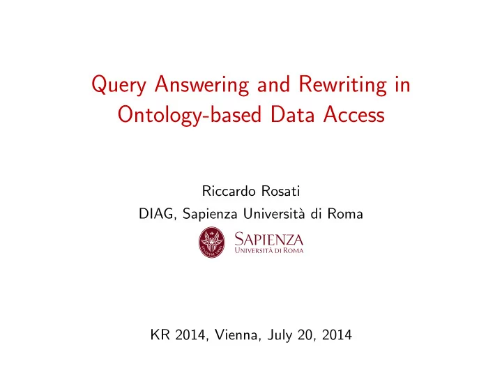 query answering and rewriting in ontology based data