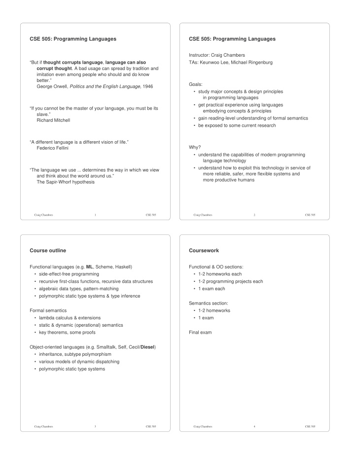 cse 505 programming languages cse 505 programming