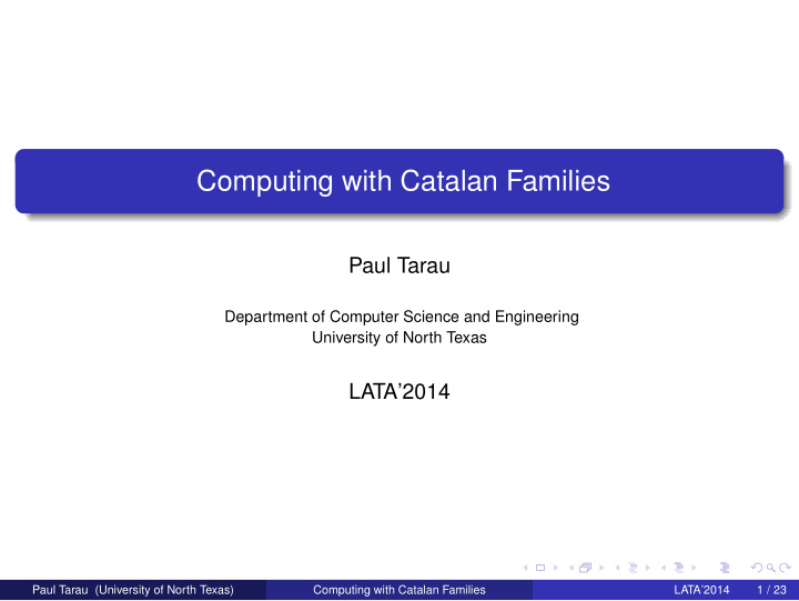 computing with catalan families