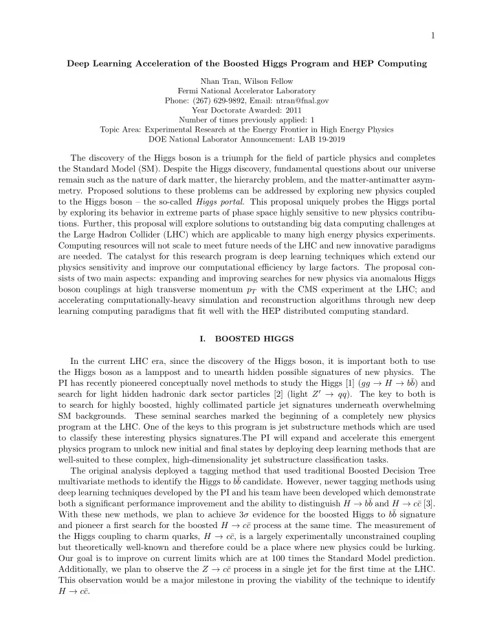 1 deep learning acceleration of the boosted higgs program