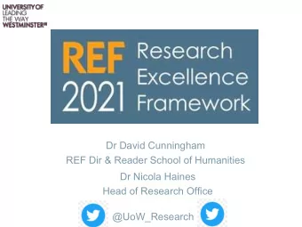 Dr David Cunningham  REF Dir &amp; Reader School of Humanities  Dr Nicola Haines  Head of Research