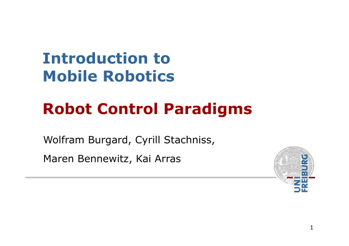 introduction to mobile robotics robot control paradigms