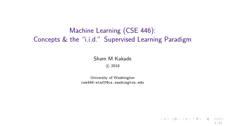 machine learning cse 446 concepts the i i d supervised