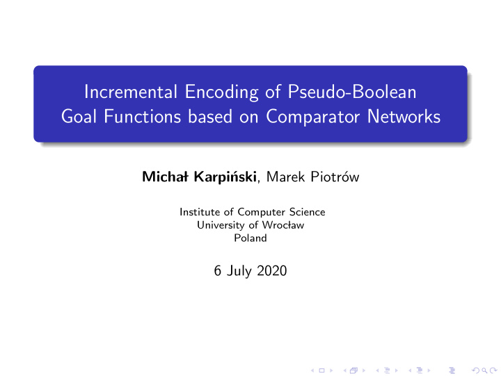 incremental encoding of pseudo boolean goal functions