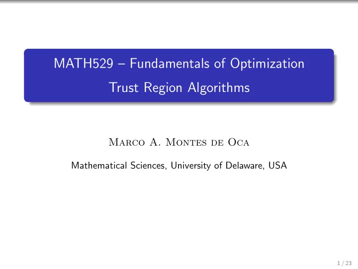 math529 fundamentals of optimization trust region