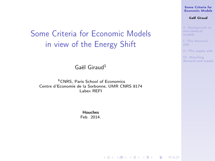 some criteria for economic models