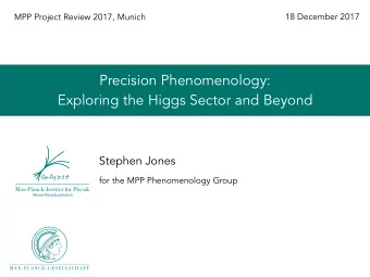 Precision Phenomenology:  Exploring the Higgs Sector and Beyond  Stephen Jones  for the MPP