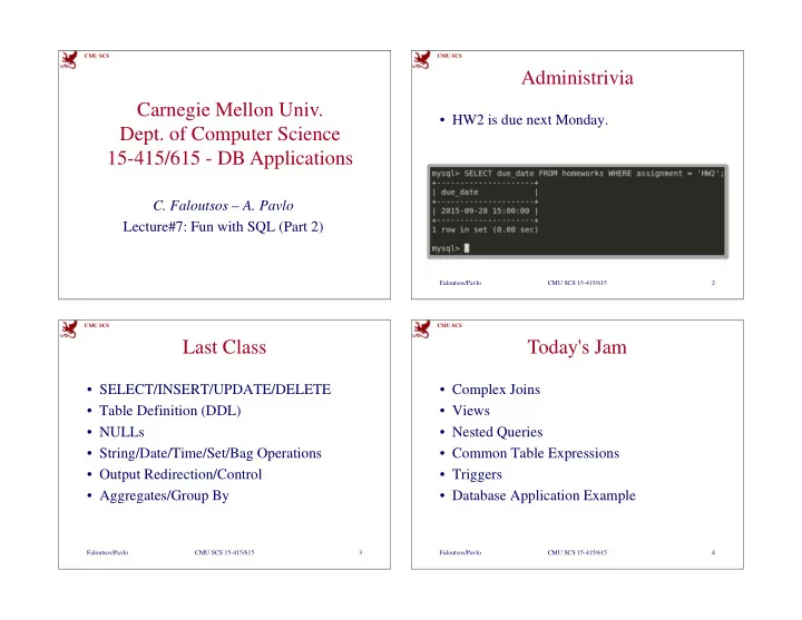 administrivia carnegie mellon univ