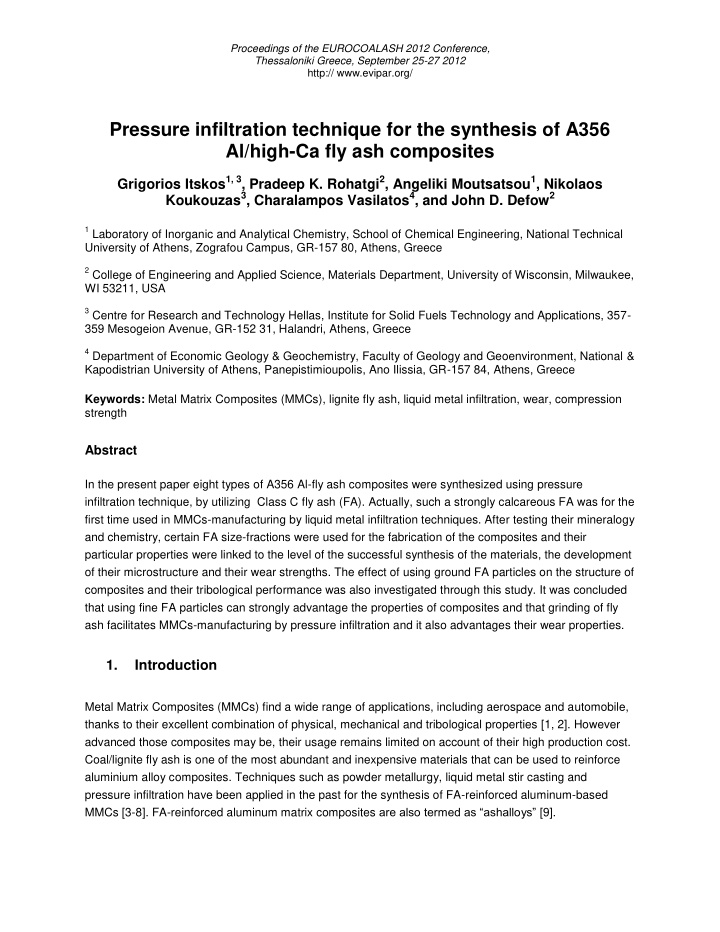 pressure infiltration technique for the synthesis of a356
