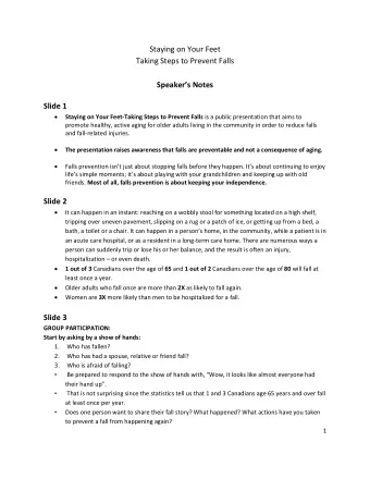 Staying on Your Feet  Taking Steps to Prevent Falls Speakers Notes  Slide 1  Staying on Your