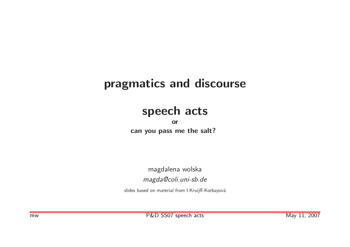 pragmatics and discourse speech acts