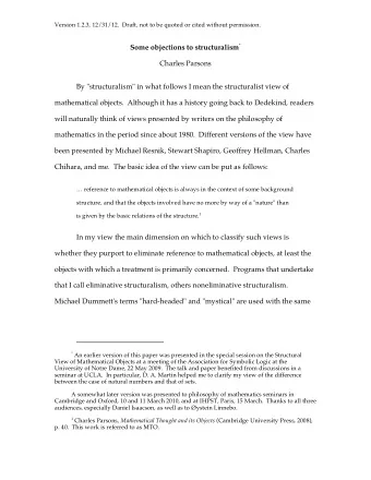 Version 1.2.3, 12/31/12.  Draft, not to be quoted or cited without permission. Some objections to