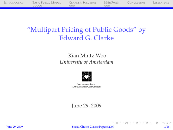 multipart pricing of public goods by edward g clarke