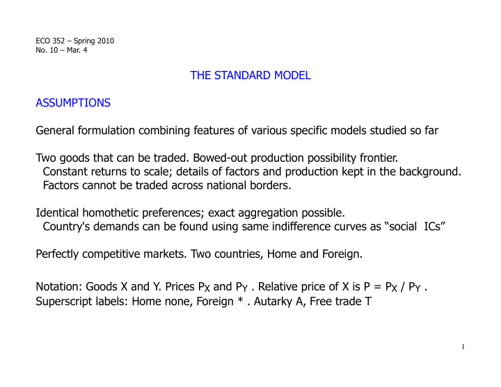 the standard model assumptions general formulation