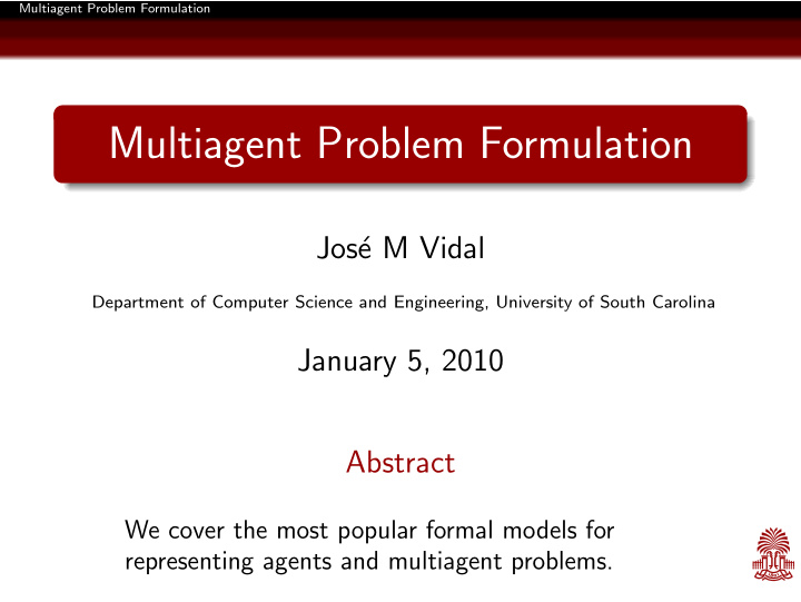 multiagent problem formulation