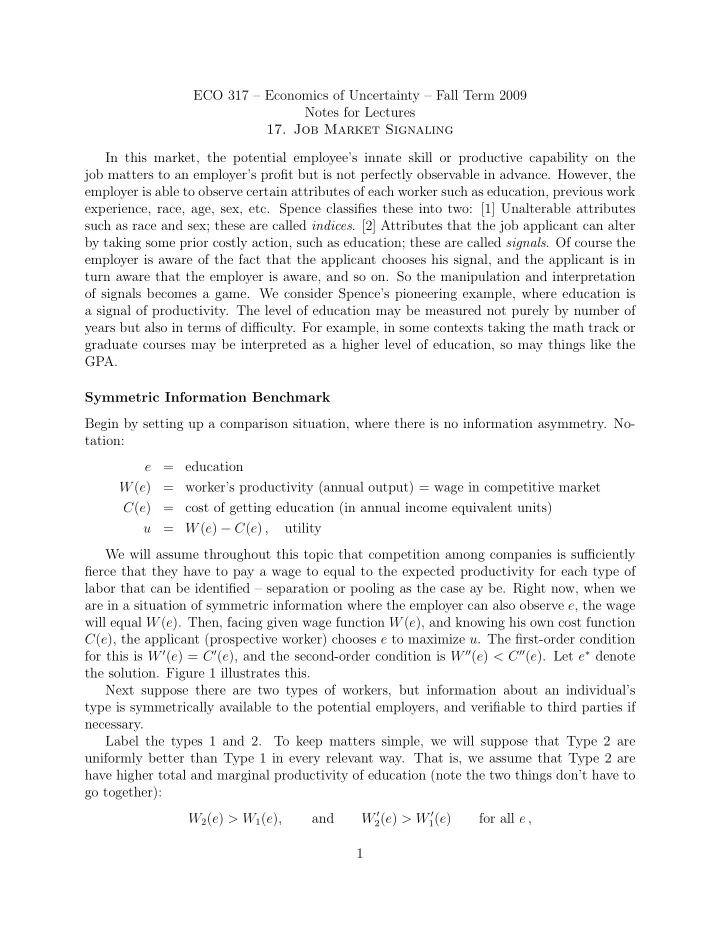 eco 317 economics of uncertainty fall term 2009 notes for