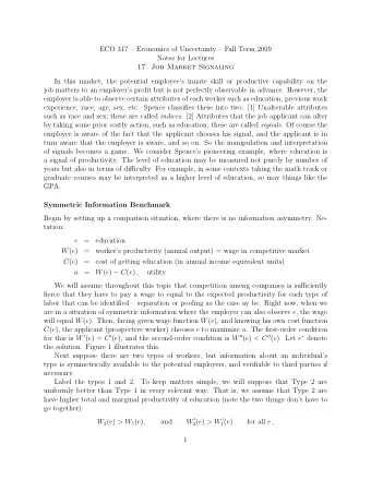 ECO 317  Economics of Uncertainty  Fall Term 2009  Notes for Lectures  17. Job Market