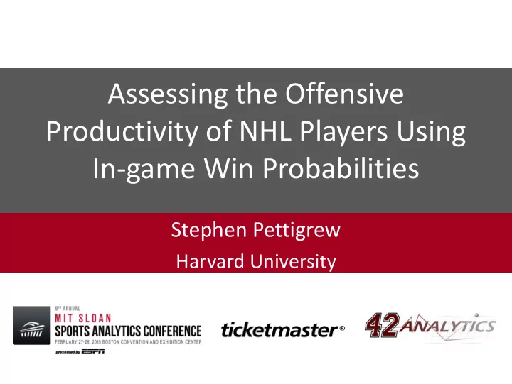 productivity of nhl players using