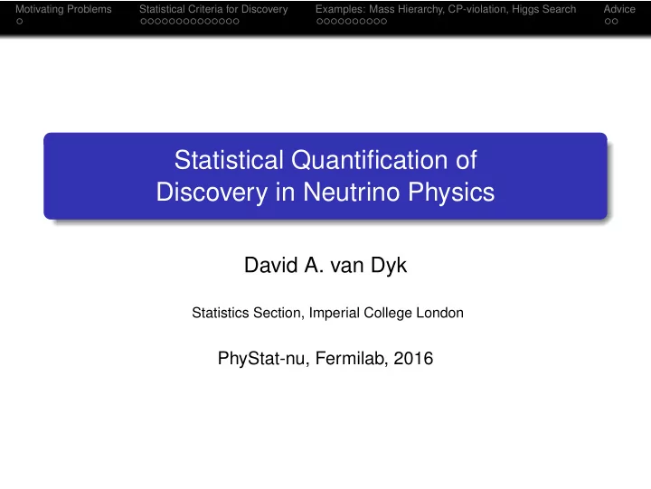 statistical quantification of discovery in neutrino