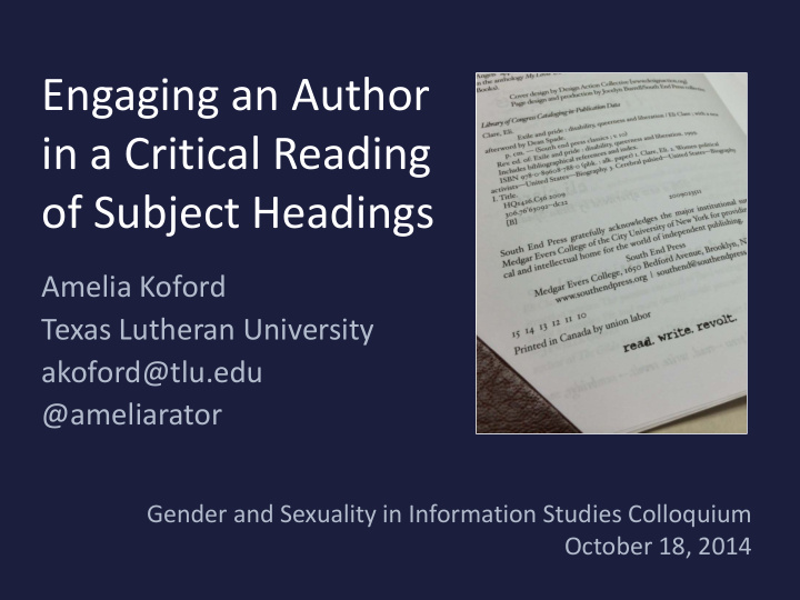 engaging an author in a critical reading of subject
