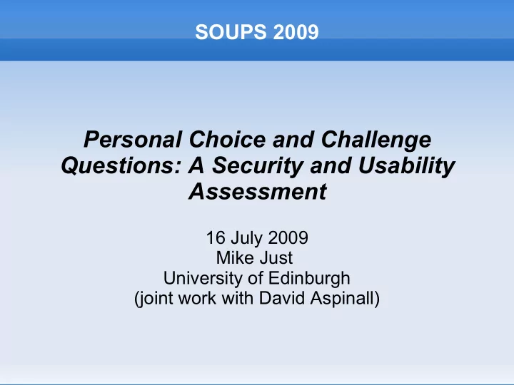 personal choice and challenge questions a security and