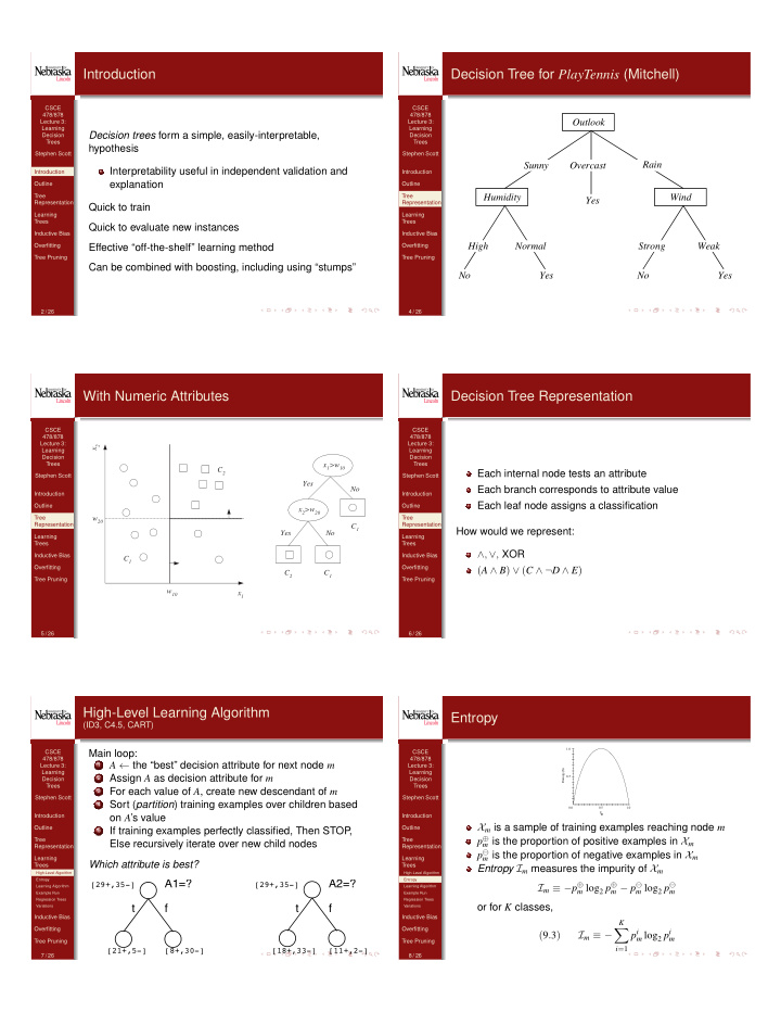 introduction decision tree for playtennis mitchell