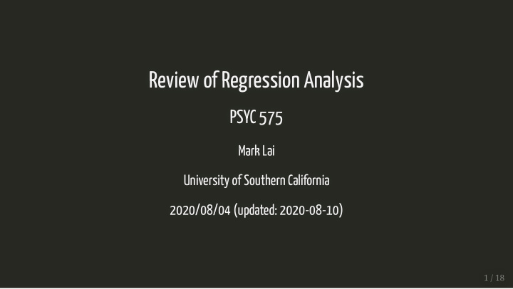 review of regression analysis review of regression