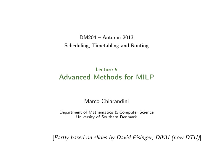 advanced methods for milp