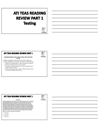 AT  ATI TEAS READING REVIEW PART 1  UNDERSTANDING TEXT STRUCTURES AND WRITING  STYLES  Written