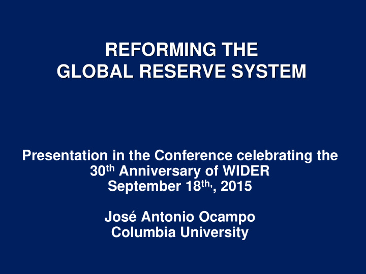 reforming the global reserve system