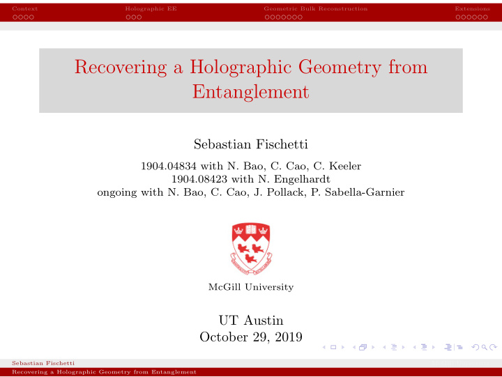 recovering a holographic geometry from entanglement