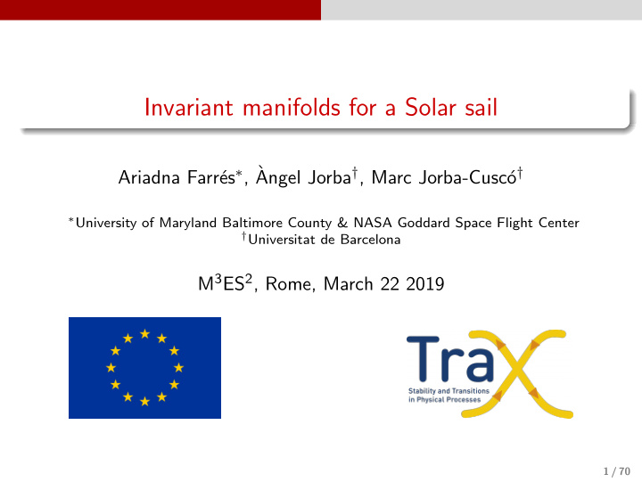 invariant manifolds for a solar sail