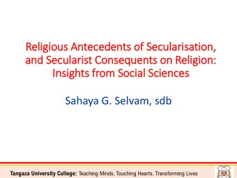 In  Insig  ights from Socia  ial  l Scie  iences  Sahaya G. Selvam, sdb Tangaza University College: