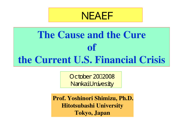 n e a e f the cause and the cure of the current u s