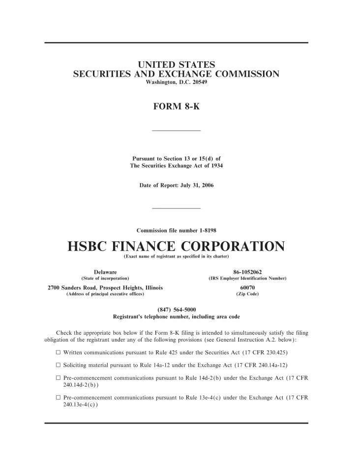 hsbc finance corporation