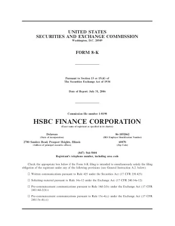 HSBC FINANCE CORPORATION  (Exact name of registrant as specified in its charter)  Delaware
