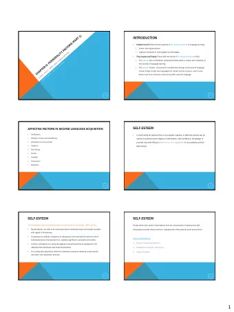 1  SELF-ESTEEM  SELF-ESTEEM  1.  General or global self-esteem  2.  Situational or specific