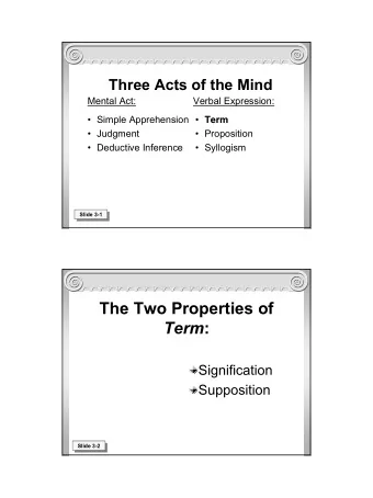 The Two Properties of Term :  Signification  Supposition  Slide 3-2  1 Signification is way in