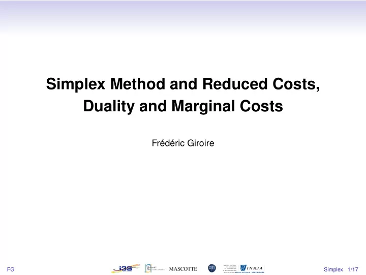 simplex method and reduced costs duality and marginal